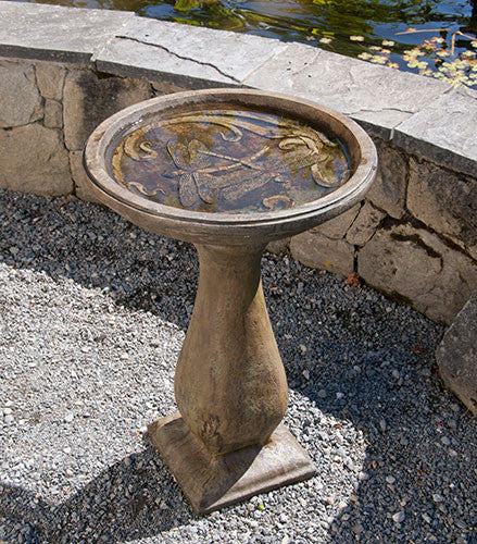 Dragonfly Birdbath in Ancient Stone Finish