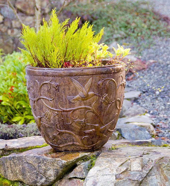 Hummingbird Pot in Ancient Stone Finish