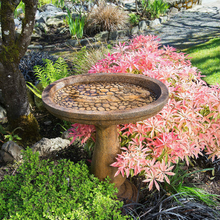 Lady of the Lake Birdbath shown in Ancient Stone