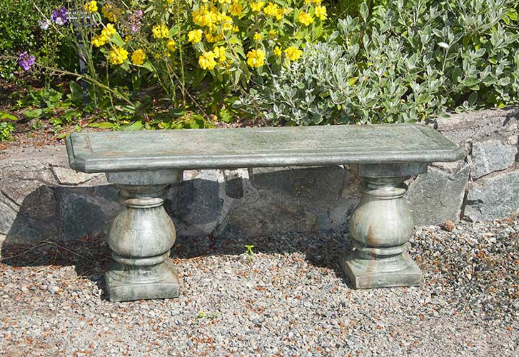 Slate Inlaid Bench, Turned Pedestal Legs