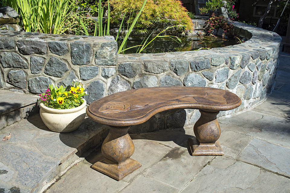 Trophy Fish Bench - Curved in Ancient Stone